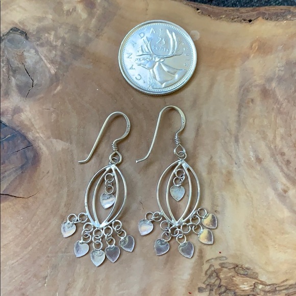 Sterling Silver 925 Dangling Hearts Earrings - Picture 3 of 3